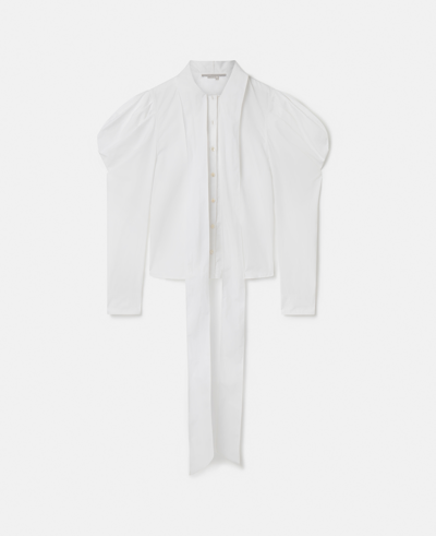 Stella Mccartney Sculptural Puff Sleeve Pussybow Shirt In Pure White