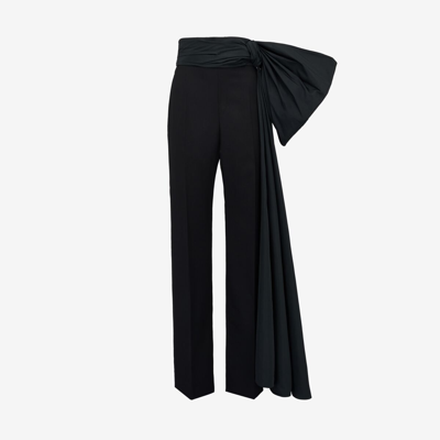 Alexander Mcqueen Wide Leg Bow Trousers In Black