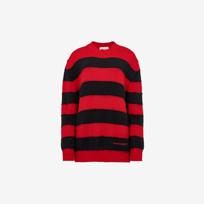 Alexander Mcqueen Striped Crew-neck Jumper In Red