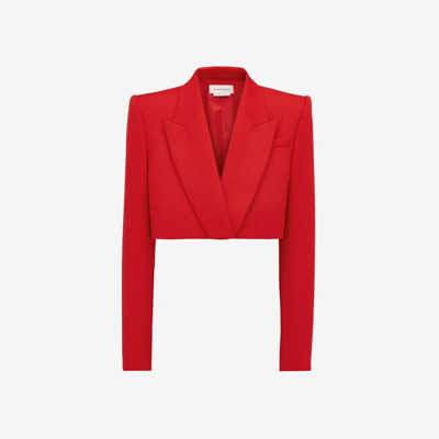 Alexander Mcqueen Cropped Tuxedo Jacket In Lust Red