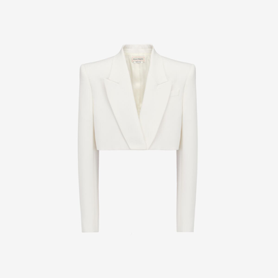 Alexander Mcqueen Boxy Cropped Jacket In Soft White