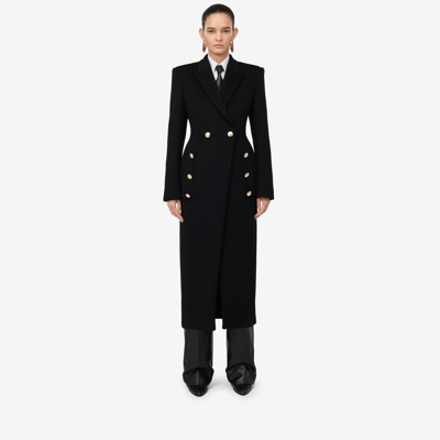 Alexander Mcqueen Double-breasted Military Coat In Black