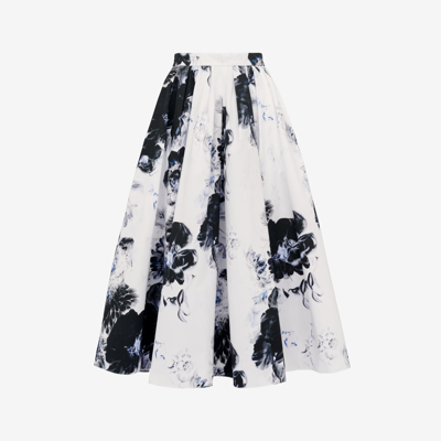 Alexander Mcqueen Chiaroscuro Pleated Midi Skirt In White/black/electric Blue