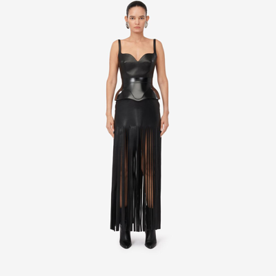 Alexander Mcqueen Fringed Leather Pencil Dress In Black