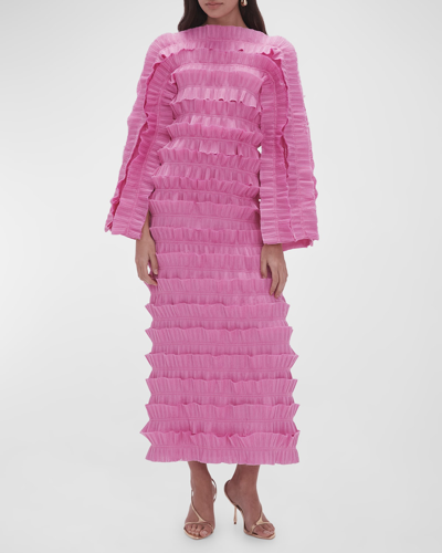 Aje Palladium Ruffled Midi Dress In Pink