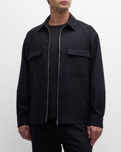 Frame Modern Zipped Wool-blend Flannel Overshirt In Navy