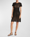 Michael Kors Cashmere Crochet-knit Short-sleeve Mini Dress In Black