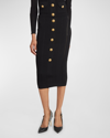 Balmain High Waist Five Button See Through Knit Midi Skirt In White