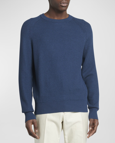 Tom Ford Textured Stitch Wool & Silk Crewneck Sweater In Midnight B