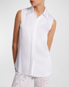 Michael Kors Hansen Sleeveless Satin Collared Shirt In Optic Whit