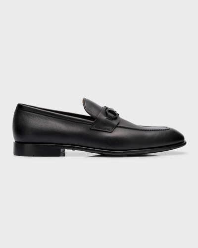 Ferragamo Men's Foster Leather Gancini Bit Loafers In Nero