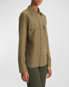 VINCE UTILITY COTTON AND SILK LONG-SLEEVE BUTTON-FRONT SHIRT