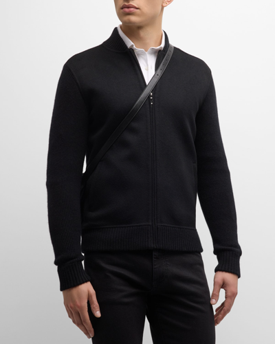 Neiman Marcus Men's Double-face Cashmere Knit Bomber Jacket In Black