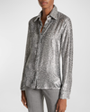 MICHAEL KORS HANSEN METALLIC CHEETAH BUTTON-FRONT SHIRT