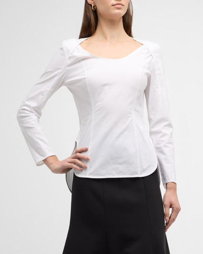 By Malene Birger Leyia Scoop-neck Side-slit Shirt In Pure White
