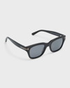 Tom Ford Men's Snowdon Acetate Polarized Rectangle Sunglasses In Shiny Black Smoke