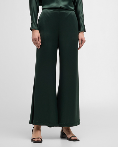 By Malene Birger Lucee High-rise Wide-leg Satin Pants In Dark Green