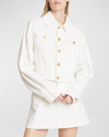 Balmain Cotton Denim Buttoned Crop Jacket In White