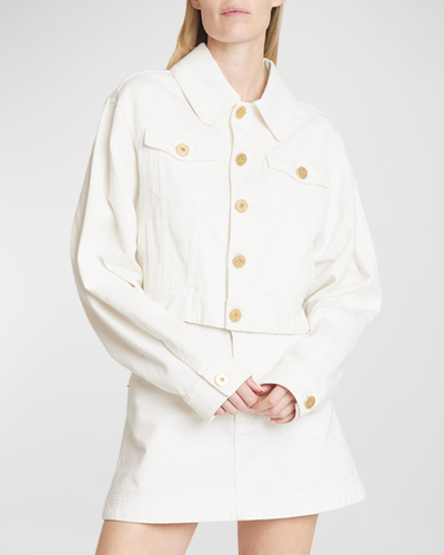 Balmain Cropped Denim Jacket In White