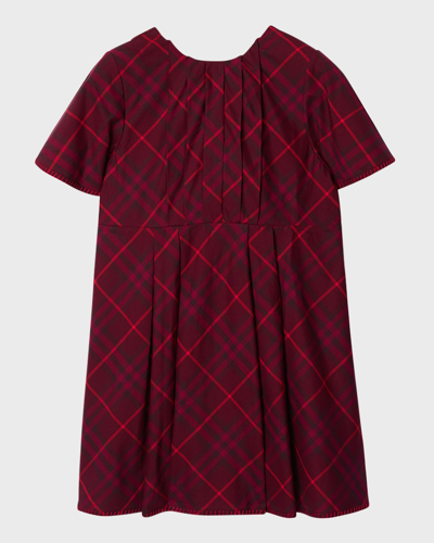 Burberry Kids'  Childrens Check Cotton Pleated Dress In Claret