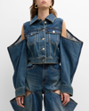 Area Cutout Crystal-embellished Denim Jacket In Vintage Indigo