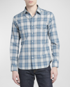 Tom Ford Men's Degrade Check Western Button-down Shirt In Blue