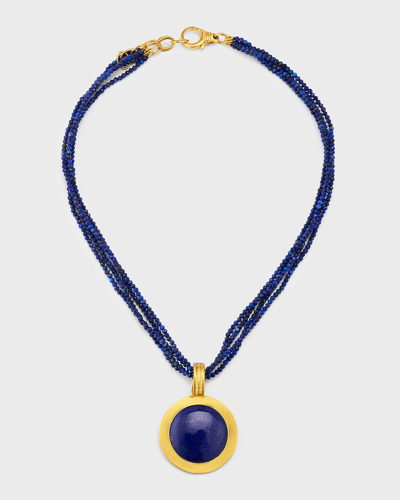 Dina Mackney Multi-lapis Strand Necklace With Rim Pendant In Blue