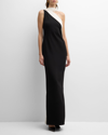 ROLAND MOURET ONE-SHOULDER CADY GOWN WITH MONOCHROME DETAIL