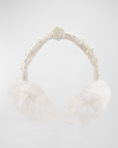 Surell Accessories Pearly Knotted Velvet & Faux Fur Ear Muffs In Ivory