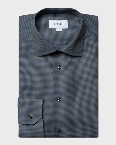Eton Contemporary Fit Check Flannel Dress Shirt In Medium Blue