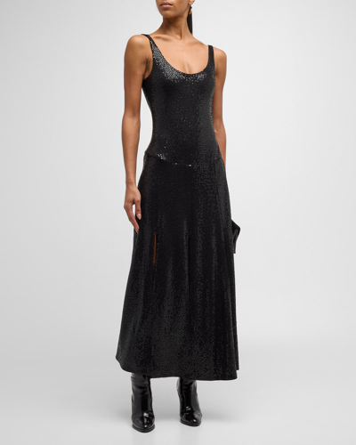 Michael Kors Embellished Slice Slits-hem Midi Tank Dress In Black