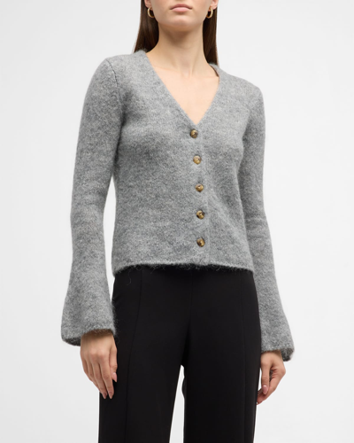 By Malene Birger Cirane Button-front Flare-sleeve Sweater In Grey Melange
