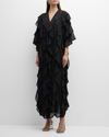 Misook Tiered Ruffle Woven Chiffon Maxi Dress In Black