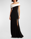 TADASHI SHOJI OFF-SHOULDER A-LINE CREPE & TAFFETA GOWN