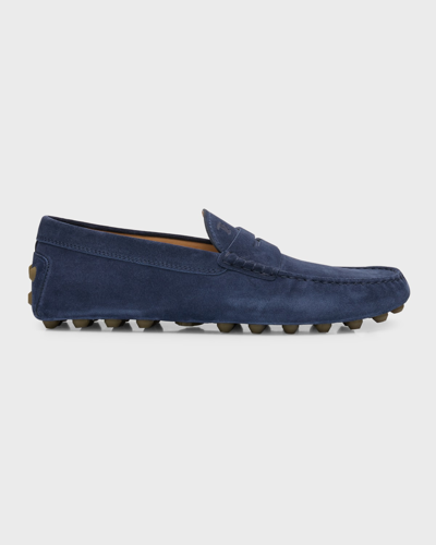 Tod's Men's Mocassino Gommino Suede Drivers In Blue