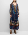JOHNNY WAS ELREY FLORAL-PRINT EMBROIDERED MESH MAXI DRESS