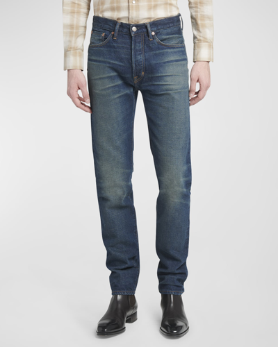 Tom Ford Men's Selvedge Denim Slim-leg Jeans In Low Blue