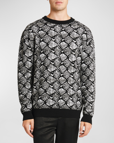 Balmain Men's Python Jacquard Wool Sweater In Black/white/grey