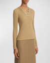 Vince Rib-knit Long-sleeve Henley Top In Off White