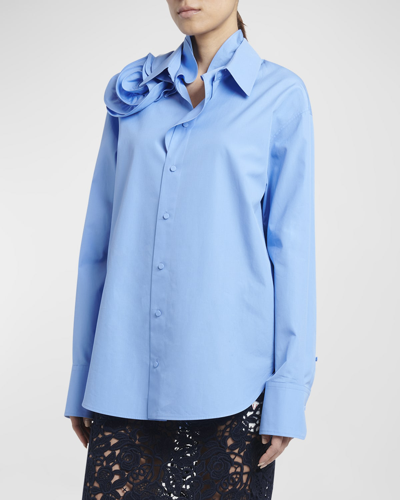 Valentino Rosette-collar Long-sleeve Shirt In Lilac Blue