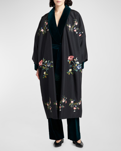 Loro Piana Capp Giulia Floral Embroidered Parachute Top Coat In F5iy Chinese Flow