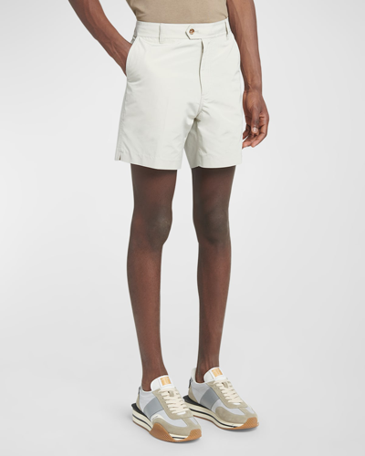Tom Ford Men's Technical Micro Faille Tailored Shorts In Off White
