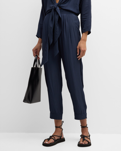 Just Bee Queen Parker Mid-rise Satin Trousers In Indigo