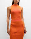 Milly Ribbed Mock-neck Shell Top In Pinkcoral
