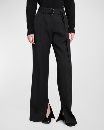 Jil Sander 40 Pleated Belted Straight-leg Split-hem Trousers In Schwarz