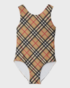 Burberry Round-neck Checked Swimsuit In Archive Beige Ip
