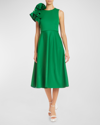 Badgley Mischka Sleeveless Ruffle A-line Midi Dress In Gree