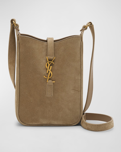 Saint Laurent Le 5 A 7 Mini Ysl Vertical Bucket Bag In Suede In Matt Gold