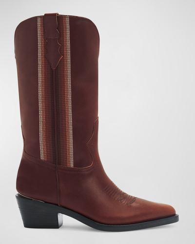 Partlow Christina Embroidered Leather Western Boots In Papaya