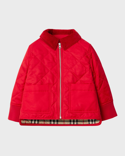 Burberry Kids' Boy's Otis Corduroy-collar Quilted Jacket In Pillar